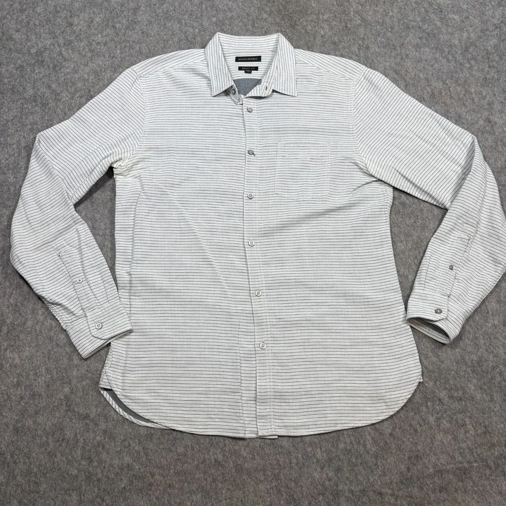 Banana Republic Button-Down Shirt Size Large Grant Fit White Striped Long Sleeve